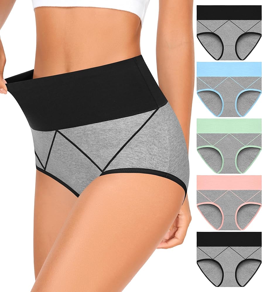 MISSWHO Womens High Waisted Cotton Underwear Full Coverage Soft Double-Layer Waistedband Panties (Regular & Plus Size)