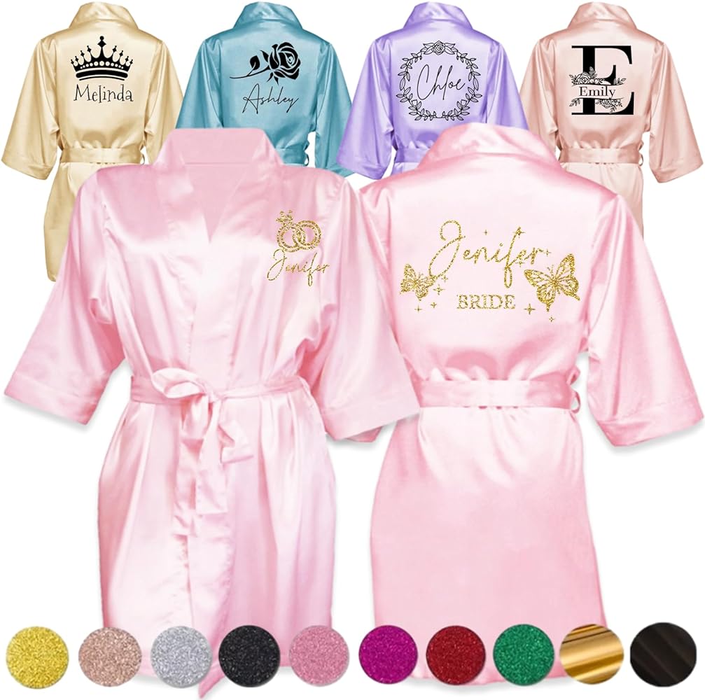 ubjva Personalized Robes for Women Custom Bridesmaid Satin Robe Monogram Party Pajamas for Quinceaneras Birthdays Wedding