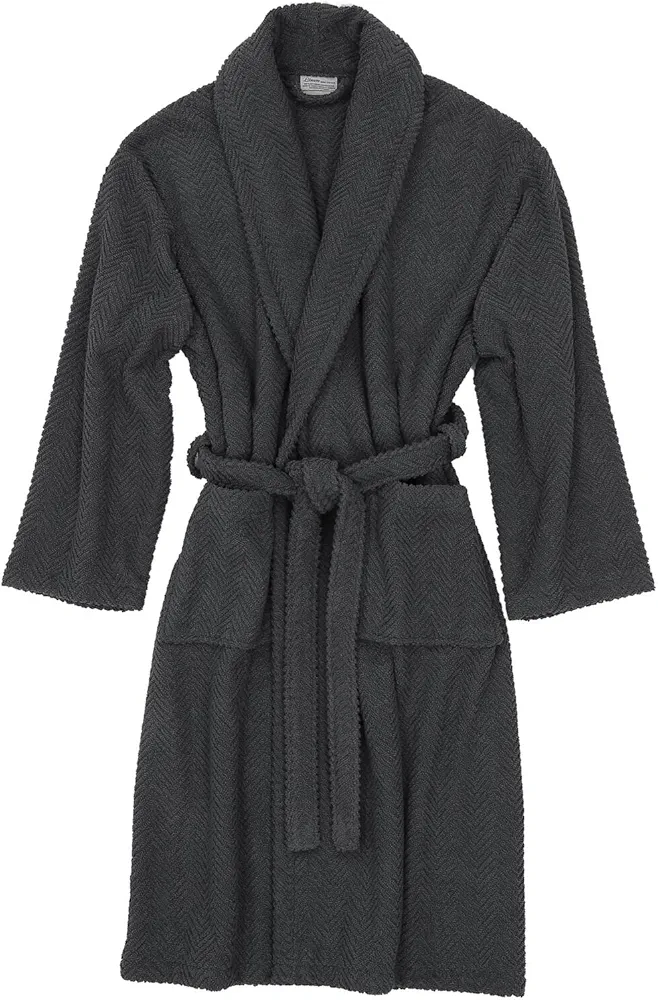 Linum Home Textiles Unisex Herringbone Weave Bathrobe 100% Authentic Turkish Cotton Luxury Spa Hotel Collection, S/M, Grey