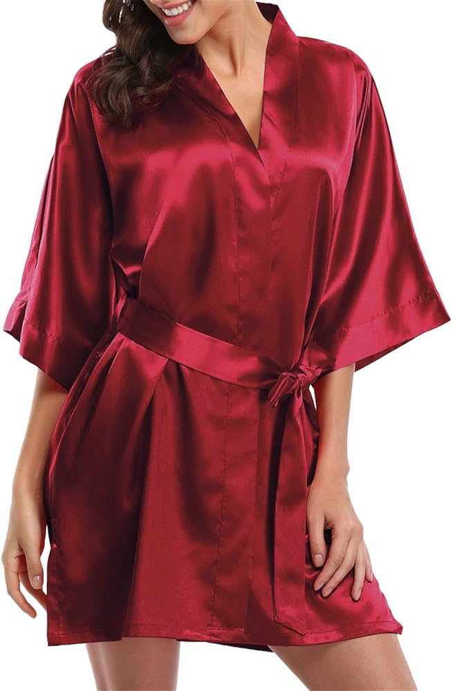 Giova Women's Satin Robe Bride & Bridesmaid Wedding Party Bathrobe Short Kimono Gown