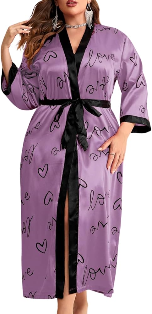 Sexy Plus Size Robe For Women, Silky Satin Long Robe Sleepwear