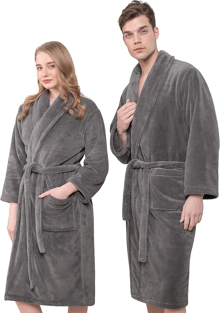 American Soft Linen Warm Fleece Robe, Mens and Womens Robe Fuzzy, 1 Piece Unisex Plush Adult Bathrobe for Bathroom