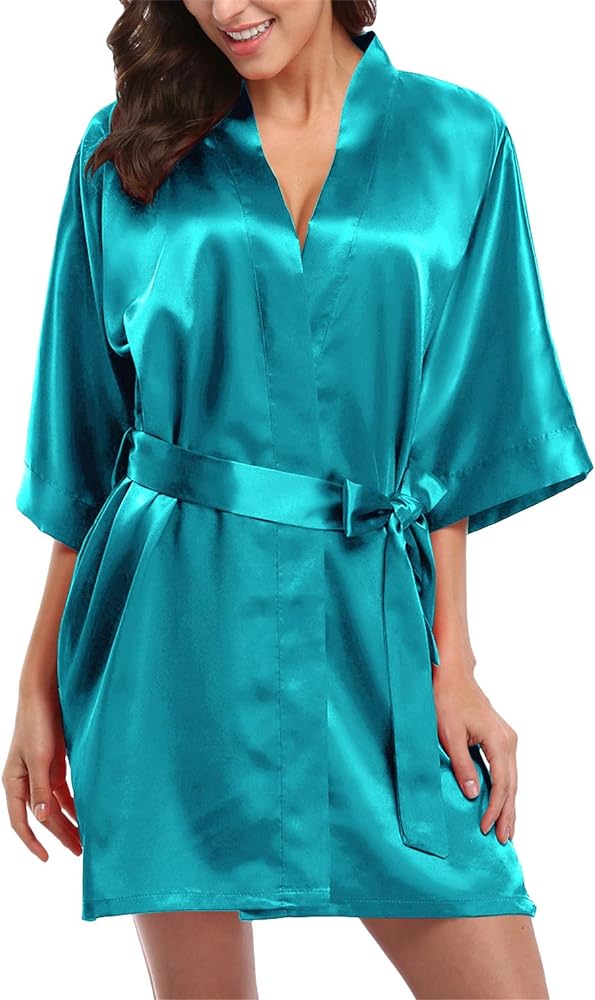 Giova Women's Satin Robe Bride & Bridesmaid Wedding Party Bathrobe Short Kimono Gown