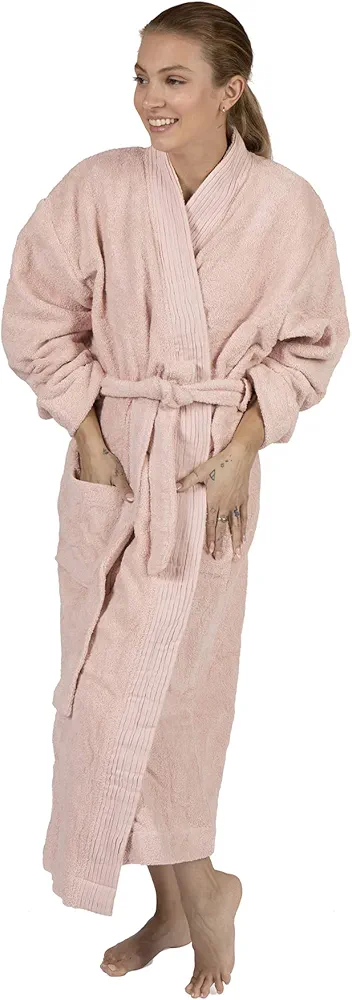 Pure Fiber Turkish Cotton Pleated Trim Terry Robe, Small/Medium, Rose, (NS102013S)