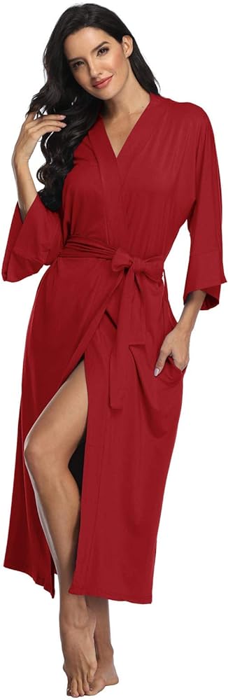 Super Shopping-zone Women's Long Robes Ladies Kimono Bathrobes Full Length Robes Soft Modal Sleepwear Nightgown