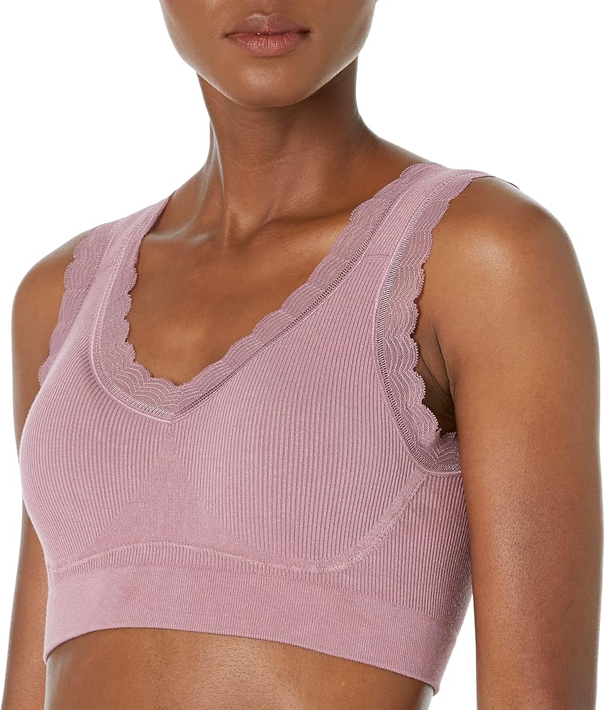 Rhonda Shear Women's Ribbed Leisure Bra with Lace Detail