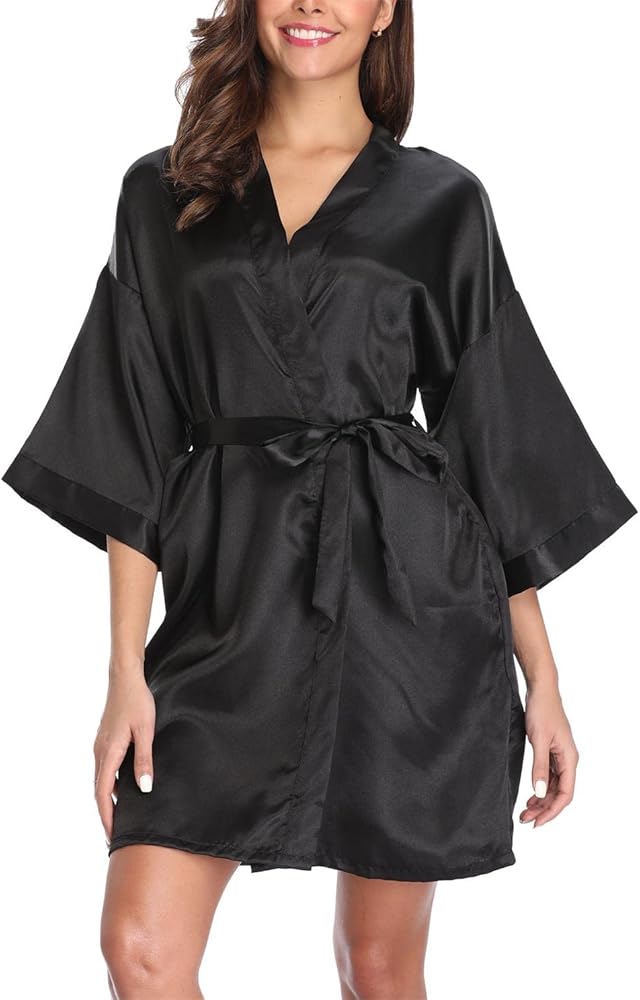 Women's Satin Robe Short Silk Kimono for Bride Bridesmaids Bridal Robes Wedding Party Sleepwear