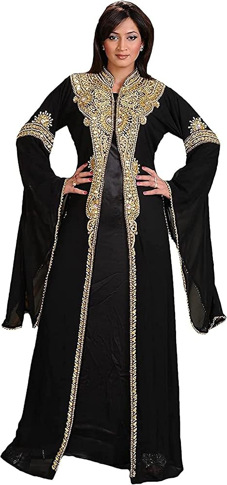 Kaftan for Women Navy Black Color Gown Beautiful Abaya Farasha Maxi Moroccan Kaftan Embroider Long Dress Loose Designer Cover Up Robe Caftan by SANA Creation