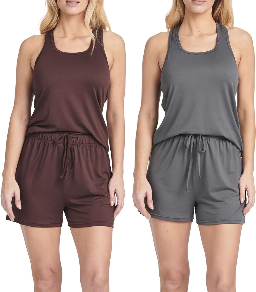 Real Essentials 4 Piece: Women's Super-Soft Tank Top and Short Pajama Set - Loungewear Sleepwear (Available in Plus Size)