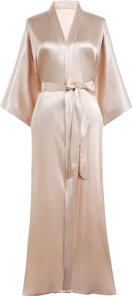 PRODESIGN Satin Kimono Robe Women Long Silky Kimono Bathrobe Sleepwear Wedding Bridesmaid Robe