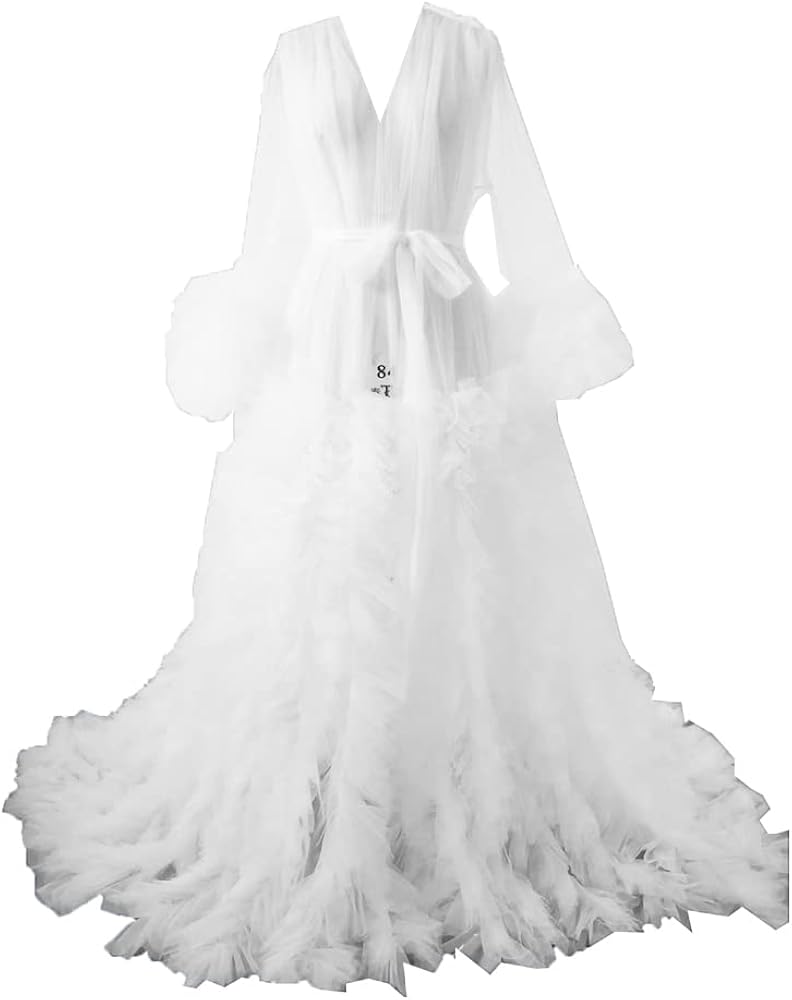 Tulle Robe Maternity Dresses Photoshoot Long Sheer Bridal Robe Old Hollywood Robe Ruffled Train