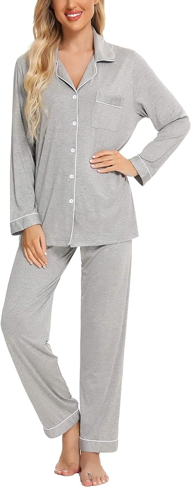 Samring Pajamas Women's Long Sleeve Sleepwear Button Down Pj Sets Soft Loungewear Pajama Set for Women S-XXL