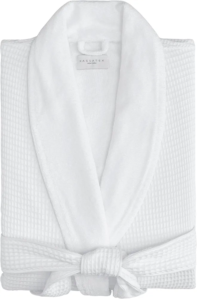 Kassatex Hotel Waffle Terry Robe, White, Small-Medium