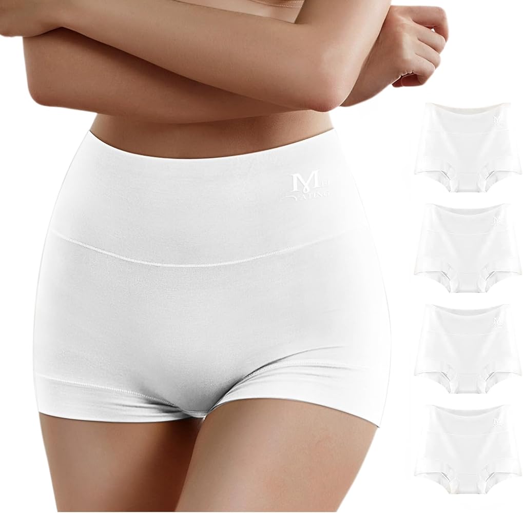 MEIYATING Boy Shorts Underwear for Women High Waisted Cotton Panties Stretch Briefs 4 Pack…