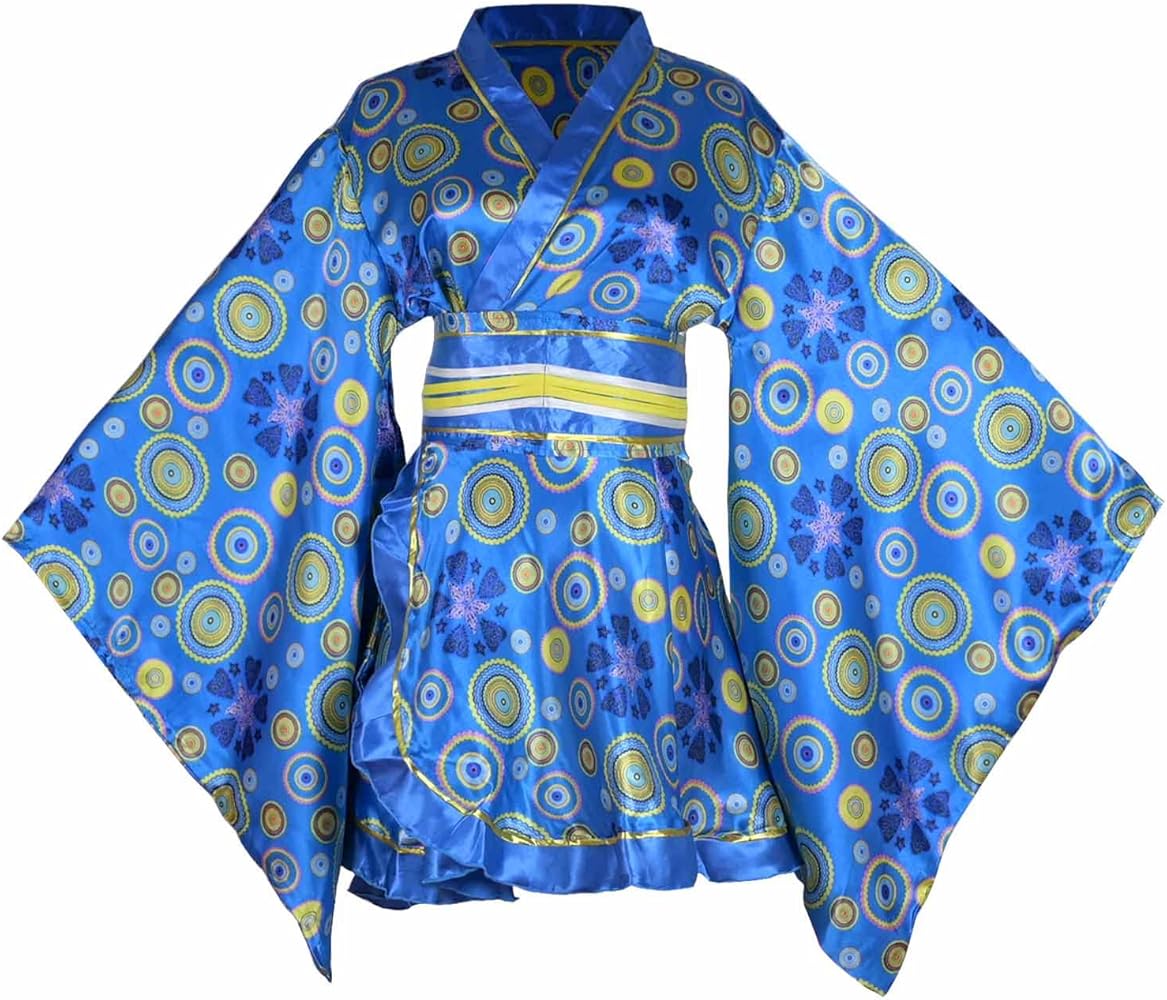 HUAHUA Women's Short Kimono Dress Floral Print Japanese Traditional Sexy Geisha Yukata Robe Bathrobe Skirt Belt Outfit