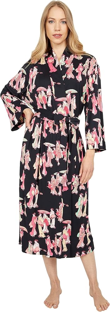 N Natori womens Geisha - Printed Cozy Knit Robe Length 49"