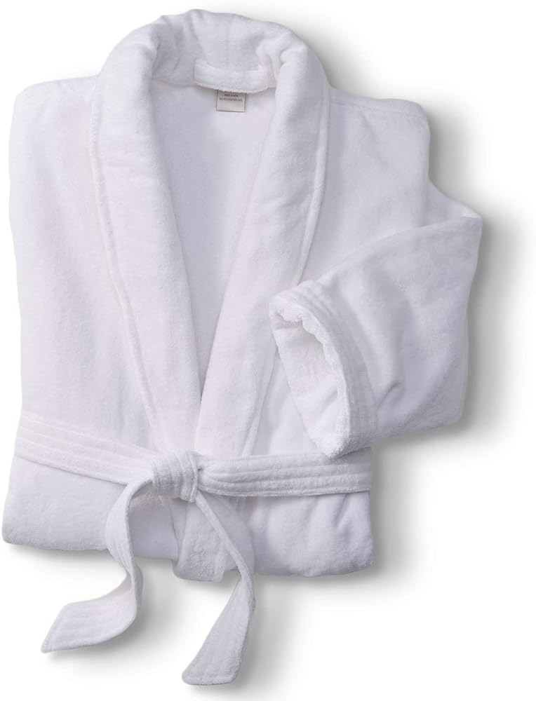 Marriott Terry Velour Robe - Luxury White Hotel Robe with Shawl Collar and Self-Tie Belt - White - One Size