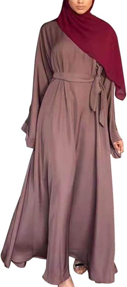 IKADEX Prayer Dress Muslim Woman Abaya with Belt Dubai Kaftan Pakistani Turkish Arabic Islamic Dresses