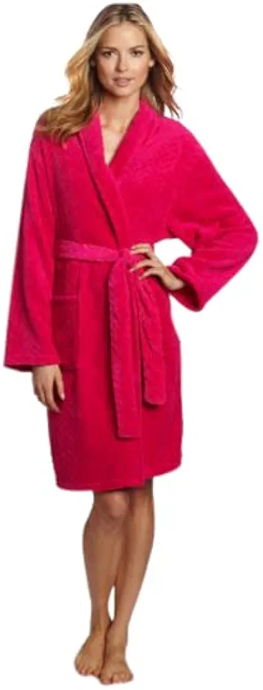 Seven Apparel Hotel Spa Collection Herringbone Textured Plush Robe, Bright Fuchsia Pink