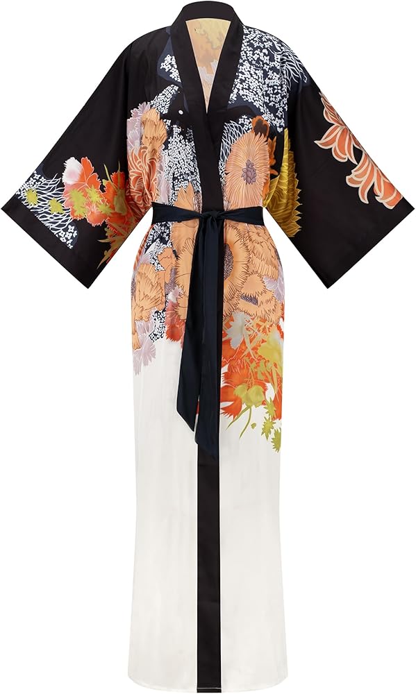 Women's Kimono Robe, Lightweight Long Soft Satin Robes, Light Bathrobe Nightgown Pyjamas for Sleepwear and Loungewear