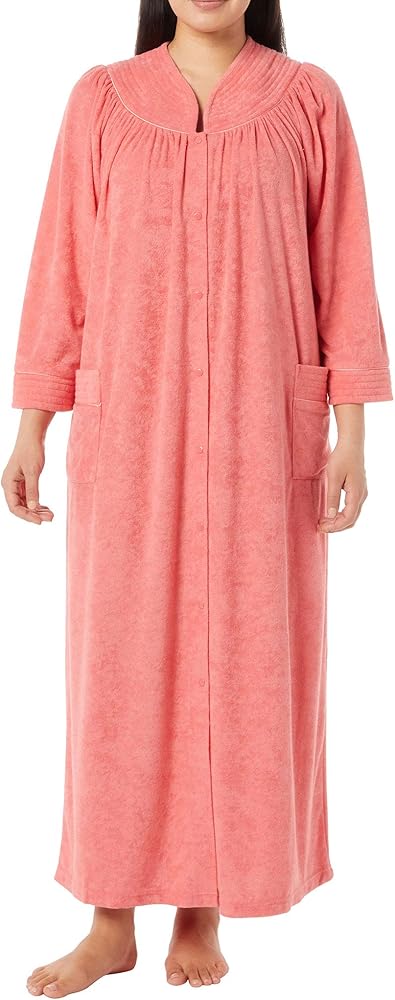 AmeriMark Women Full-Length Snap Front Terrycloth Long Bathrobe – Loose Absorbent Full-Coverage Plush Long Ankle Bath Robe