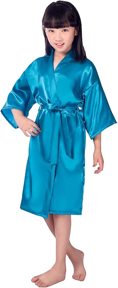 Children's Silk Stain Pure Kimono Wedding Dressing Gown Kimono Robes Bridal Lingerie Sleepwear