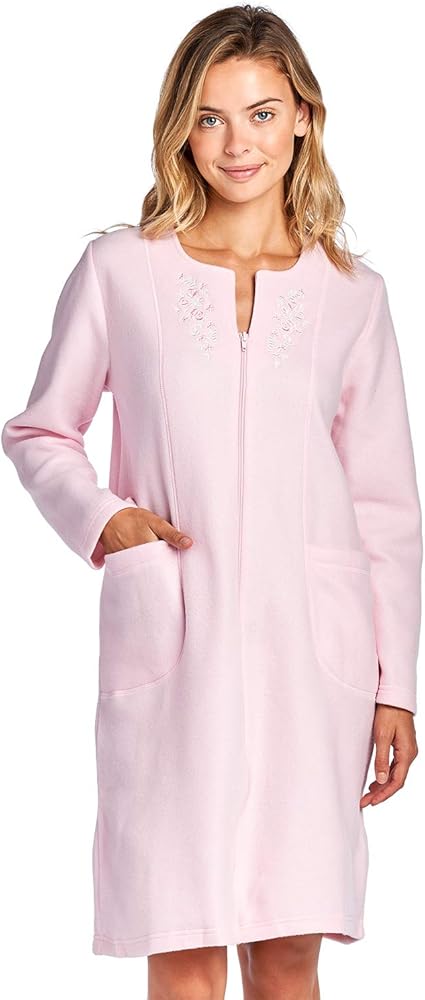 Casual Nights Women's Long Sleeve Zip Up Front Short Fleece Robe