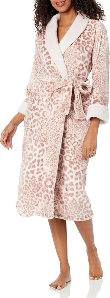 N Natori CASHMERE LEOPARD Robe Length 48",NUDE,X-LARGE