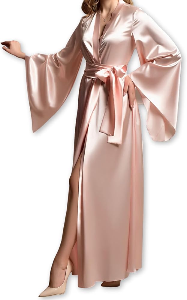 Satin Kimono Robe with Pockets Satin Robe for Women Cozy Night Robe Long Satin robe for Women Luxury Robe