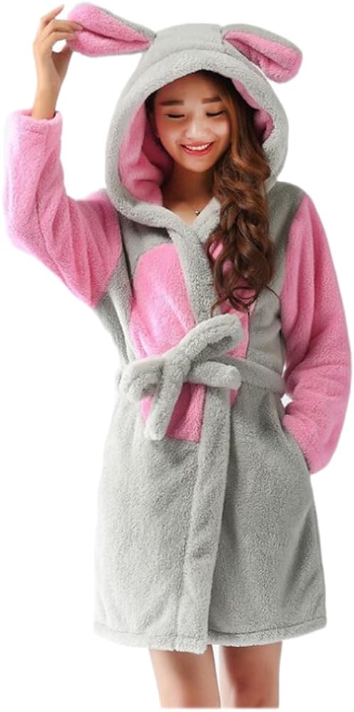 CuteOn Bathrobe for Women Soft Fleece Hooded Plush Loungewear