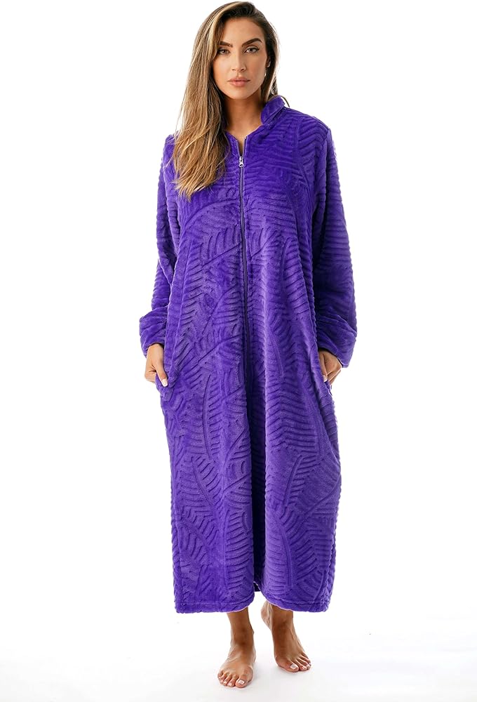 Just Love Plush Zipper Lounger Solid Robe