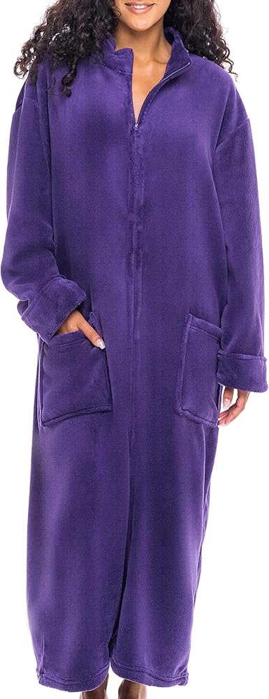 Alexander Del Rossa Long Zip Up Robes for Women, Plush Zipper Robes for Women Plus Size, Housecoats for Women Zipper Front