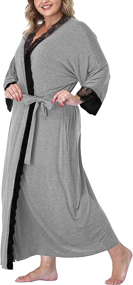 Tongmingyun Women's Plus Size Robes Long Lightweight Knit Bathrobe Sleepwear