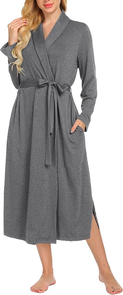 Ekouaer Robes for Women Long Sleeve Knit Kimono Bathrobe Soft Lightweight Loungewear Ladies Cotton Sleepwear