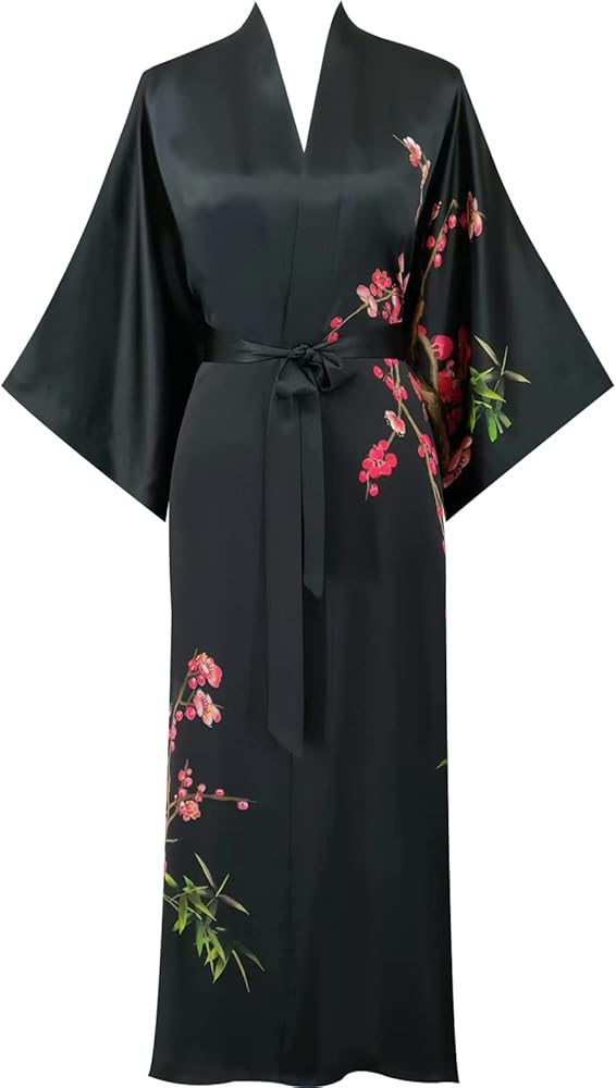 Women's Classic 100% Silk Kimono Robe, Bathrobe—Printed Pattern