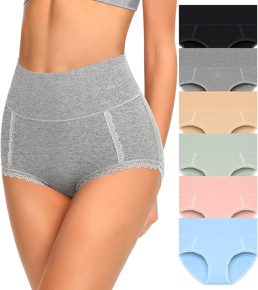 MISSWHO Cotton High Waisted Soft Womens Underwear Breathable Panties, Multipack