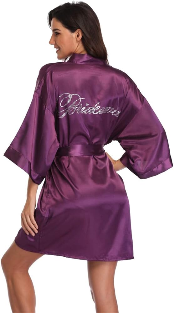 Super Shopping-zone Bride and Bridesmaid Robes with Rhinestones for Women Maid of Honor Robes for Bridal Party Robes