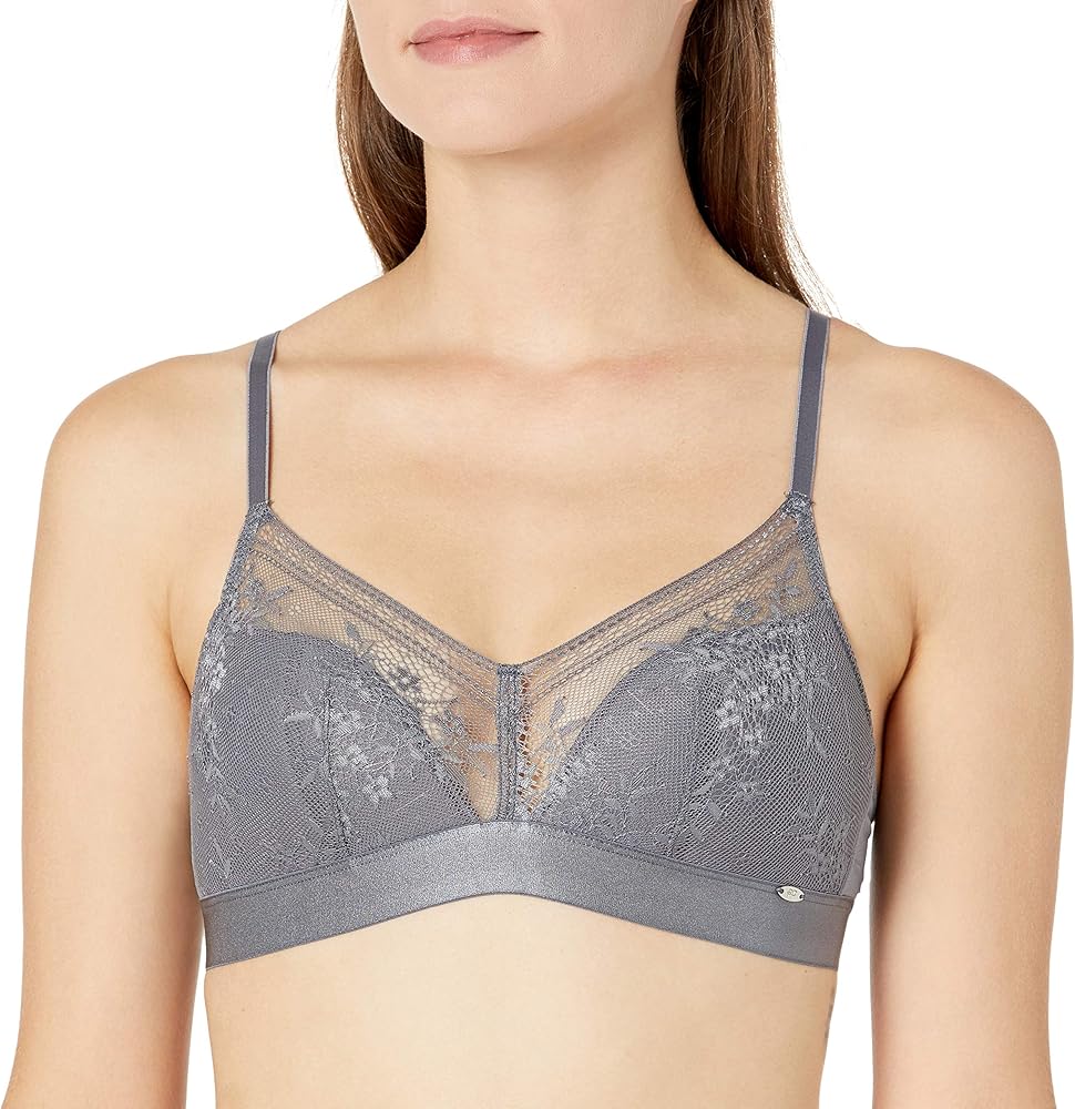 Pretty Polly Women's Botanical Lace Wireless Triangle Bra-Light Padding- Everyday Basic or Lounge, Grey (Nightshade), 34B, 1 Piece