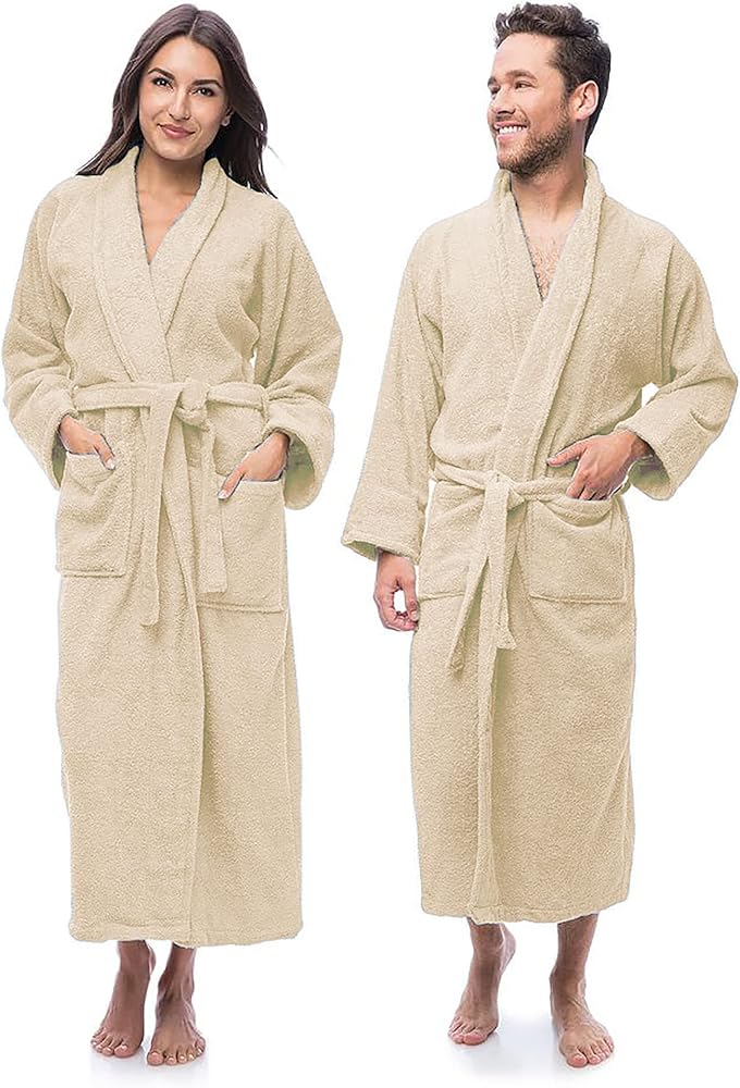 Robe for Women Bathroom for Men, One Size Unisex Bathrobe, Absorbent Terry Cloth Plush Soft Mid Calf Length