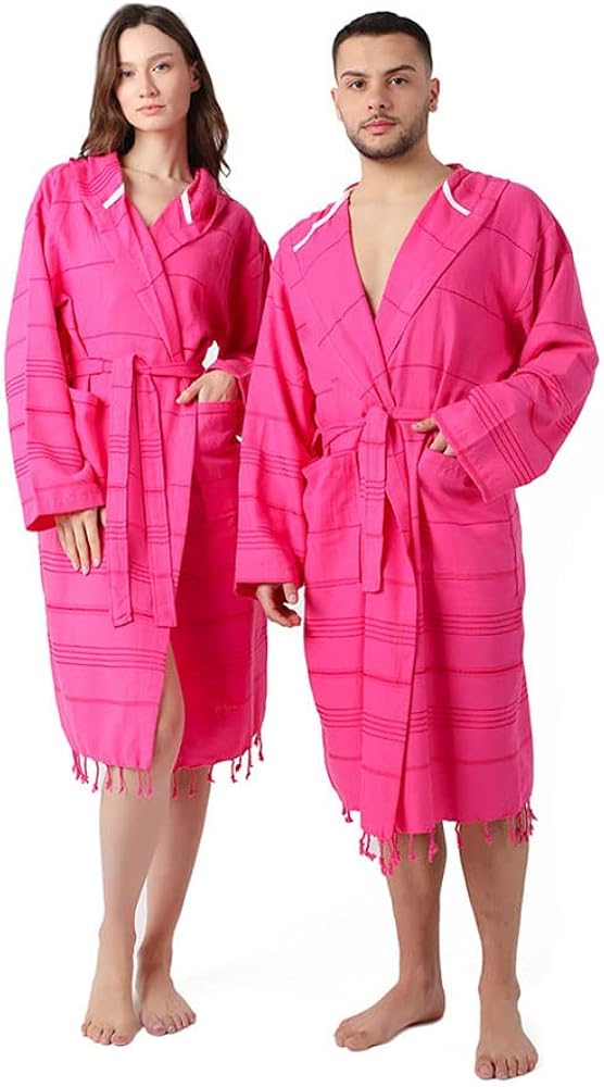 SULTAN'S GEM Lightweight Hooded Cotton Robe for Men and Women, Turkish Cotton Bathrobe, Unisex Dressing Gown