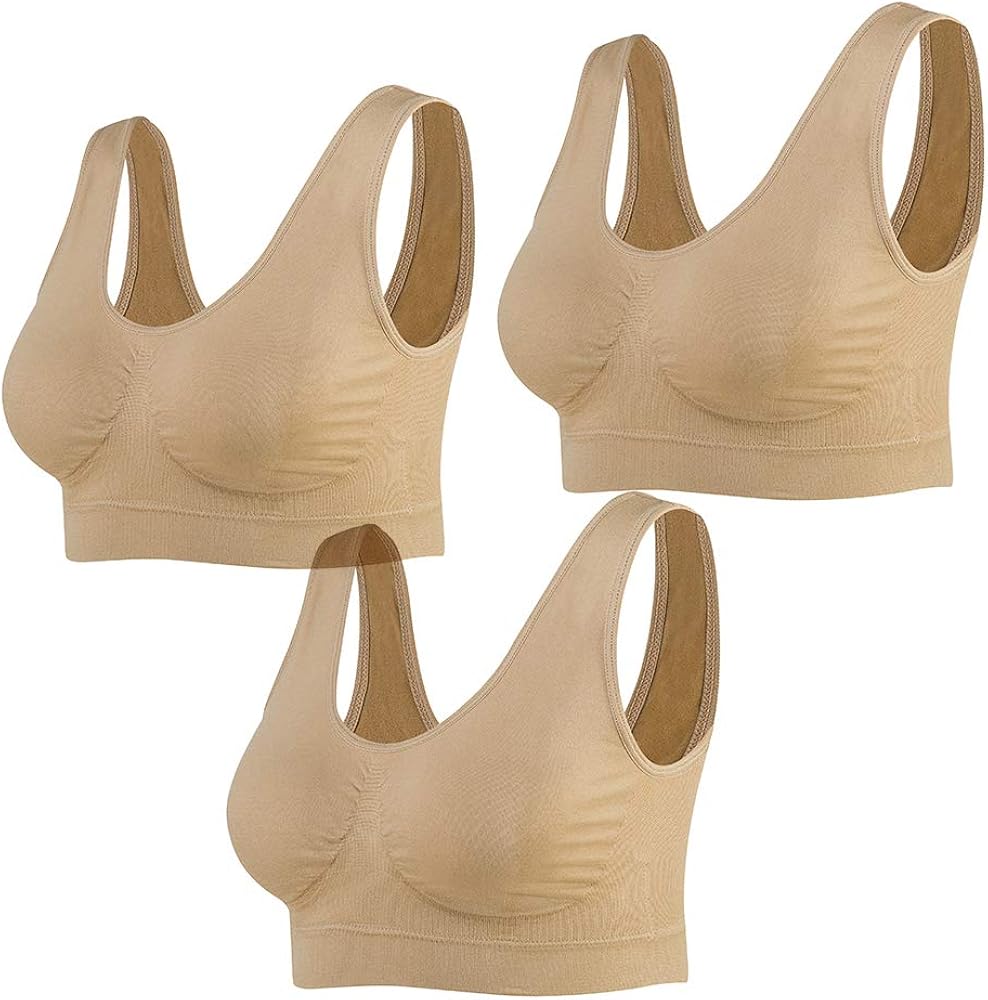 3-Pack Seamless Sports Bra Wirefree Yoga Bra with Removable Pads for Women