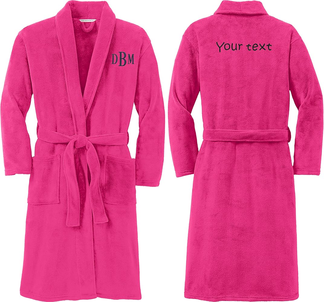 Personalized Plush Microfleece Robe Embroidered Front and Back, Smoke