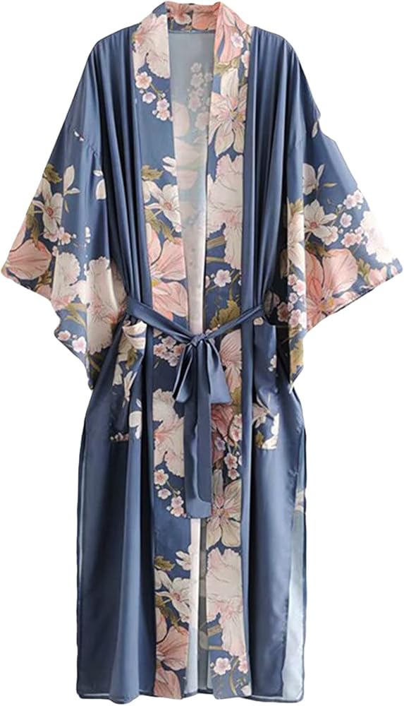 Twilight Blue Peacock Kimono Robe Boho Bikini Coverup Women's House Robe Nursing Robe Dressing Gown BY TOP BOHEMIAN DESIGNS