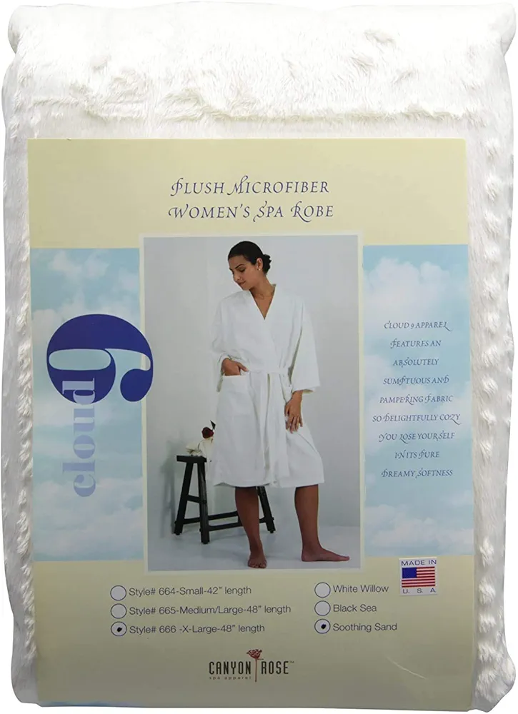 Cloud 9 Women's Plush Microfiber Full Length Spa Robe, Soothing Sand